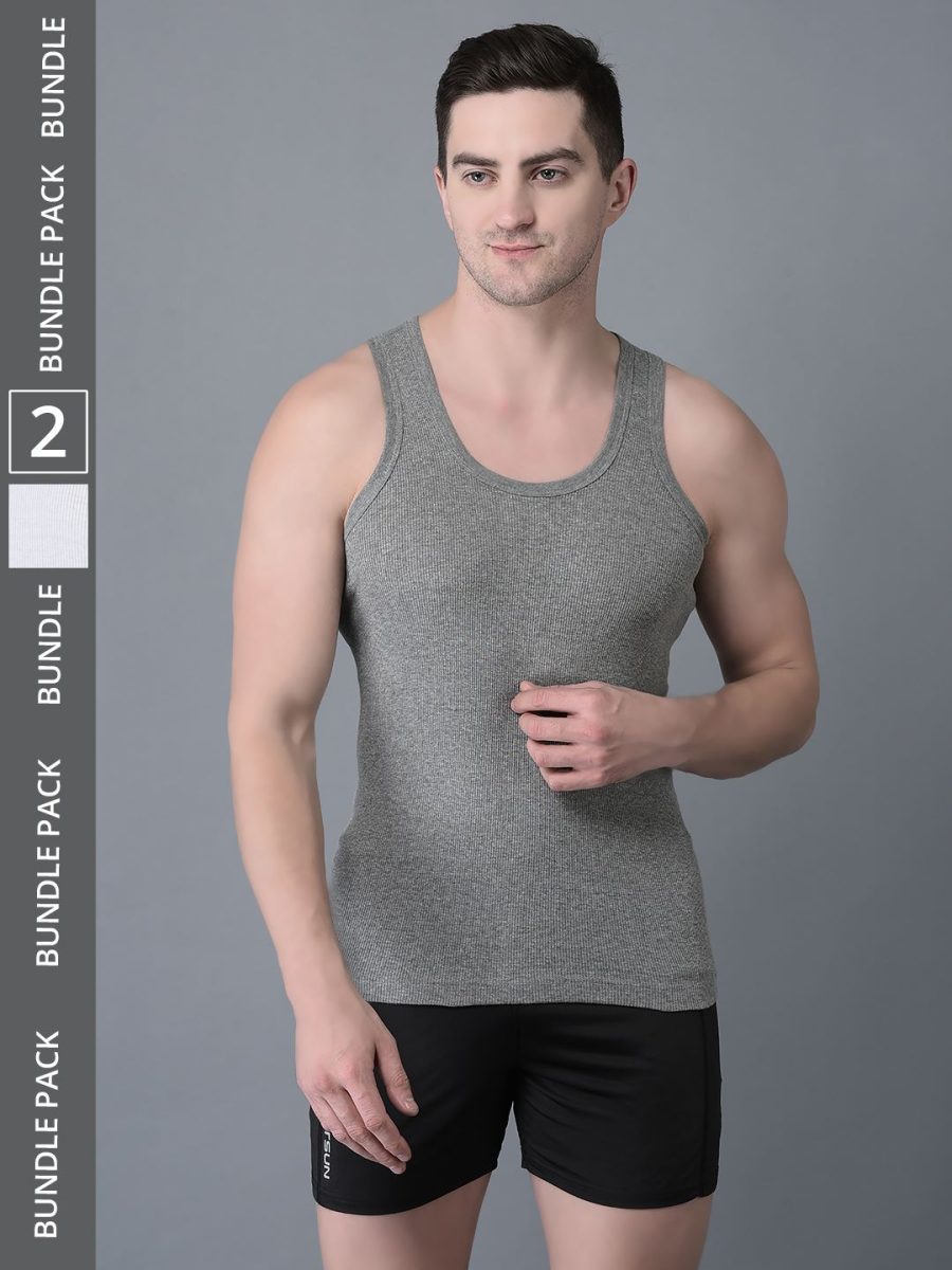 Dollar Bigboss Men's Pack of 2 Solid Combed Cotton Vest