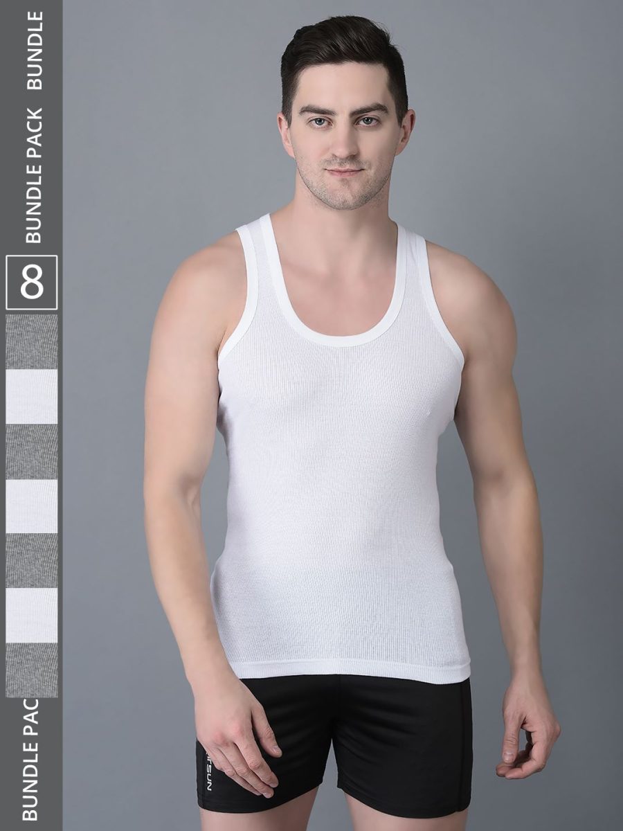 Dollar Bigboss Men's Pack of 8 Solid Combed Cotton Vest