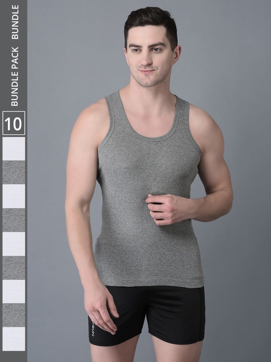 Dollar Bigboss Men's Pack of 10 Solid Combed Cotton Vest