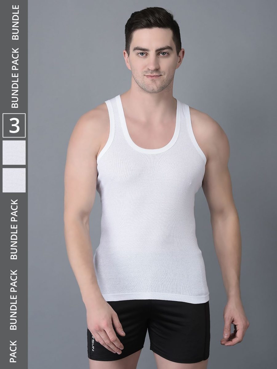 Dollar Bigboss Men's Pack of 3 Solid Combed Cotton Vest