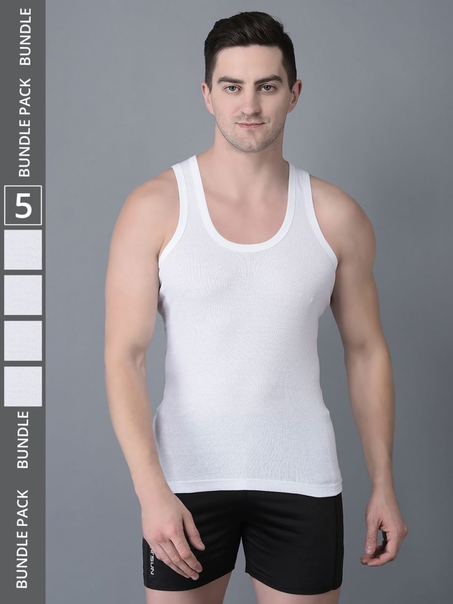 Dollar Bigboss Men's Pack of 5 Solid Combed Cotton Vest