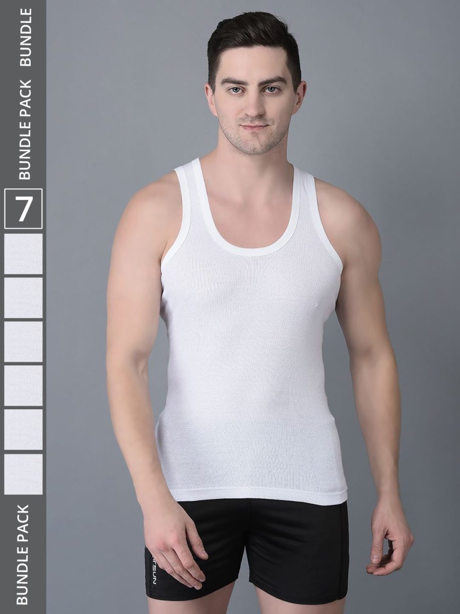 Dollar Bigboss Men's Pack of 7 Solid Combed Cotton Vest