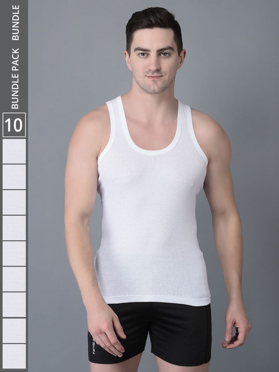 Dollar Bigboss Men's Pack of 10 Solid Combed Cotton Vest