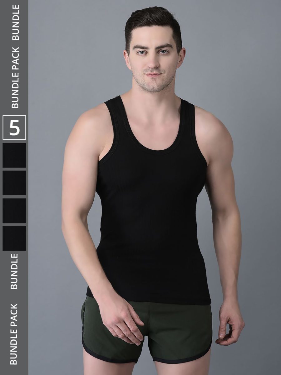 Dollar Bigboss Men's Pack of 5 Solid Combed Cotton Vest