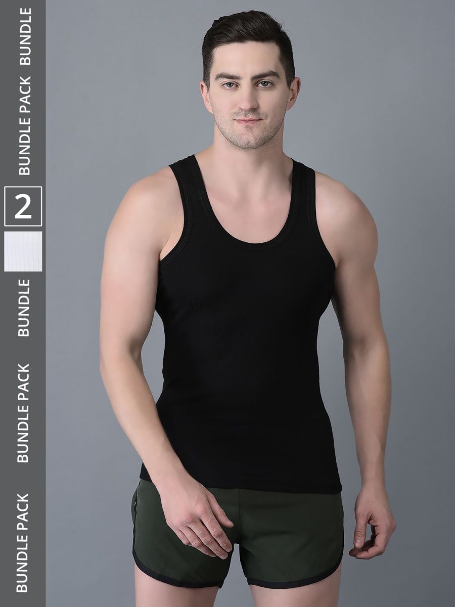 Dollar Bigboss Men's Pack of 2 Solid Combed Cotton Vest