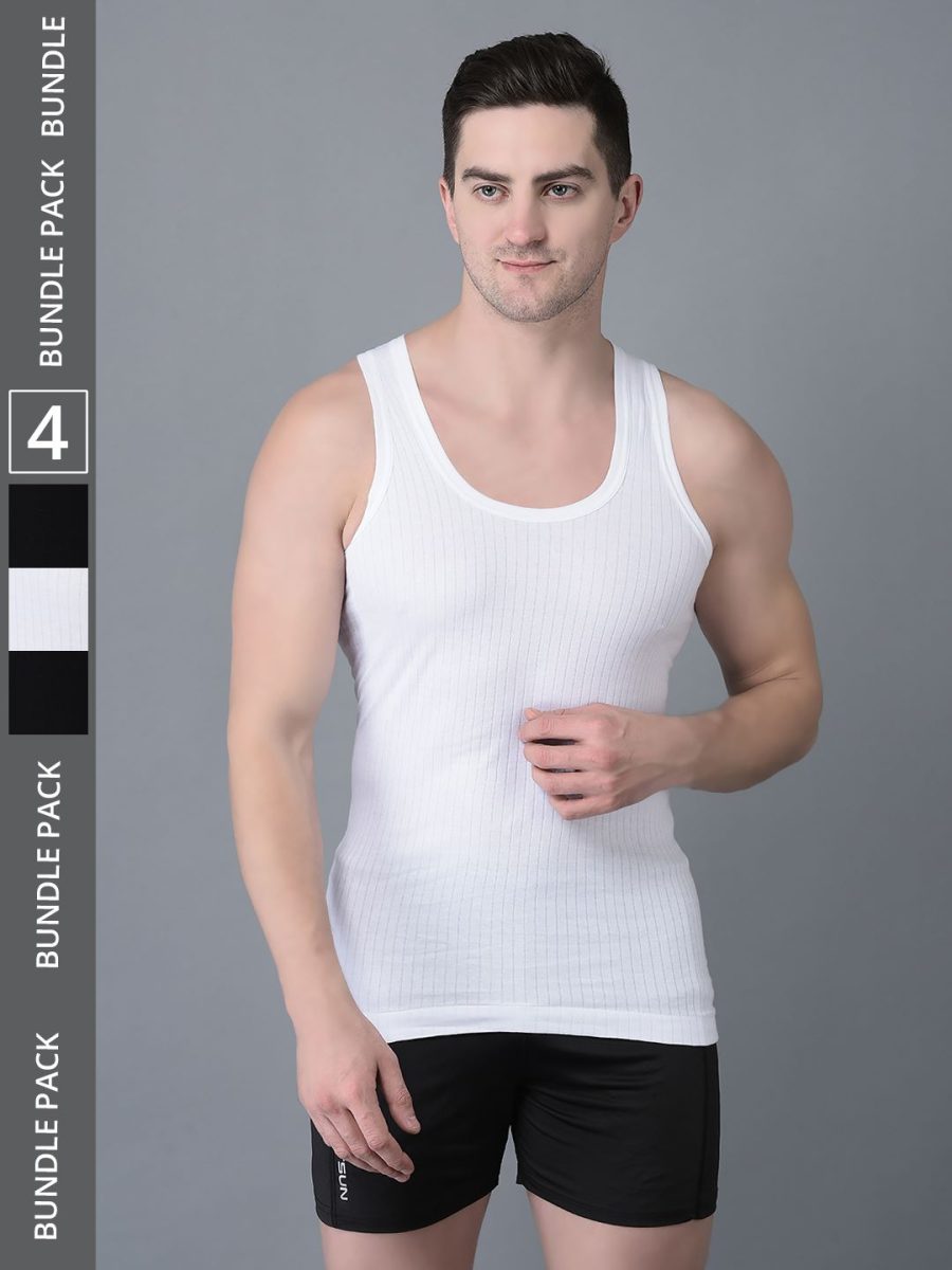 Dollar Bigboss Men's Pack of 4 Solid Combed Cotton Vest