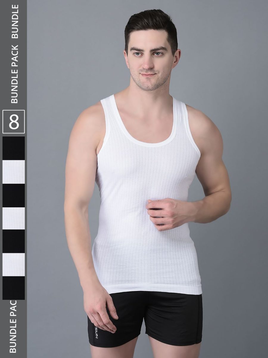 Dollar Bigboss Men's Pack of 8 Solid Combed Cotton Vest