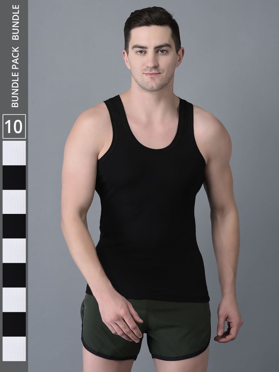 Dollar Bigboss Men's Pack of 10 Solid Combed Cotton Vest