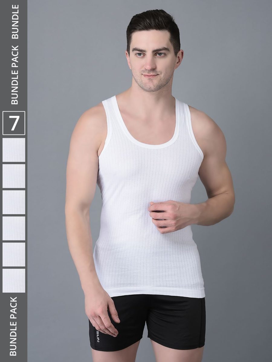 Dollar Bigboss Men's Pack of 7 Solid Combed Cotton Vest