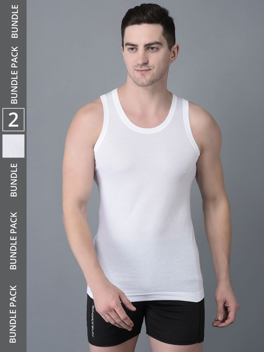 Dollar Bigboss Men's Pack of 2 Solid Egyptian Cotton Vest