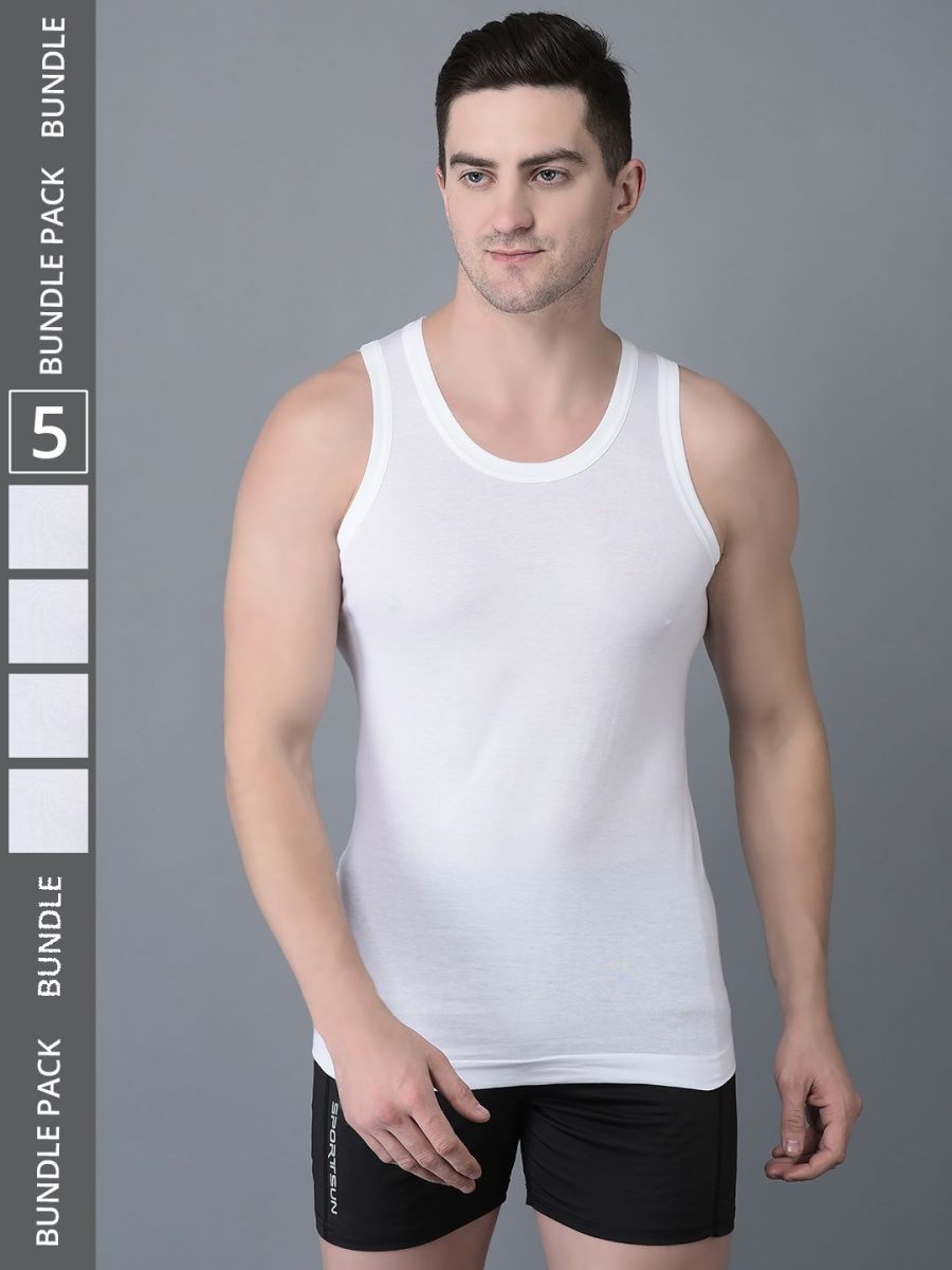 Dollar Bigboss Men's Pack of 5 Solid Egyptian Cotton Vest