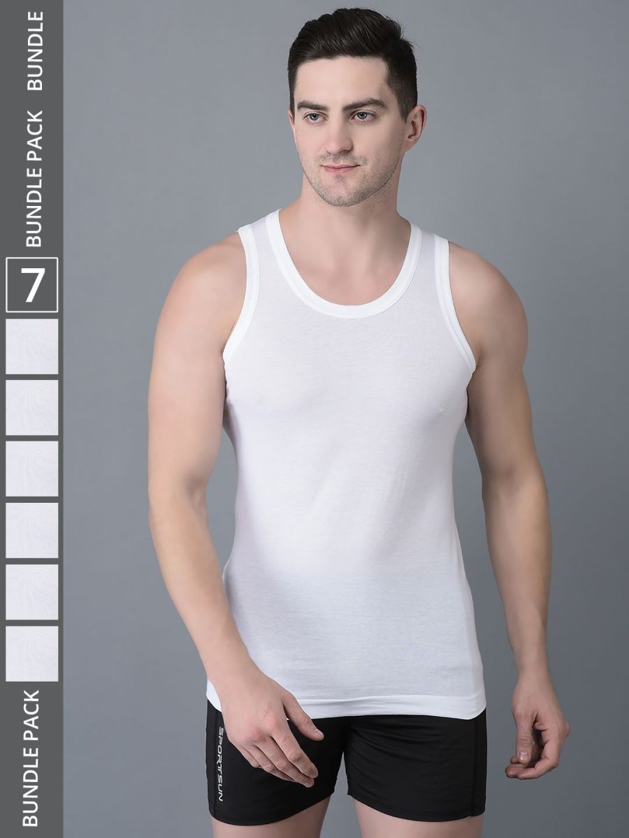 Dollar Bigboss Men's Pack of 7 Solid Egyptian Cotton Vest