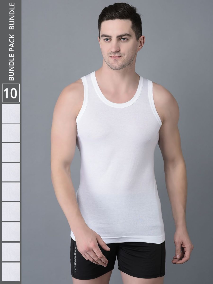 Dollar Bigboss Men's Pack of 10 Solid Egyptian Cotton Vest
