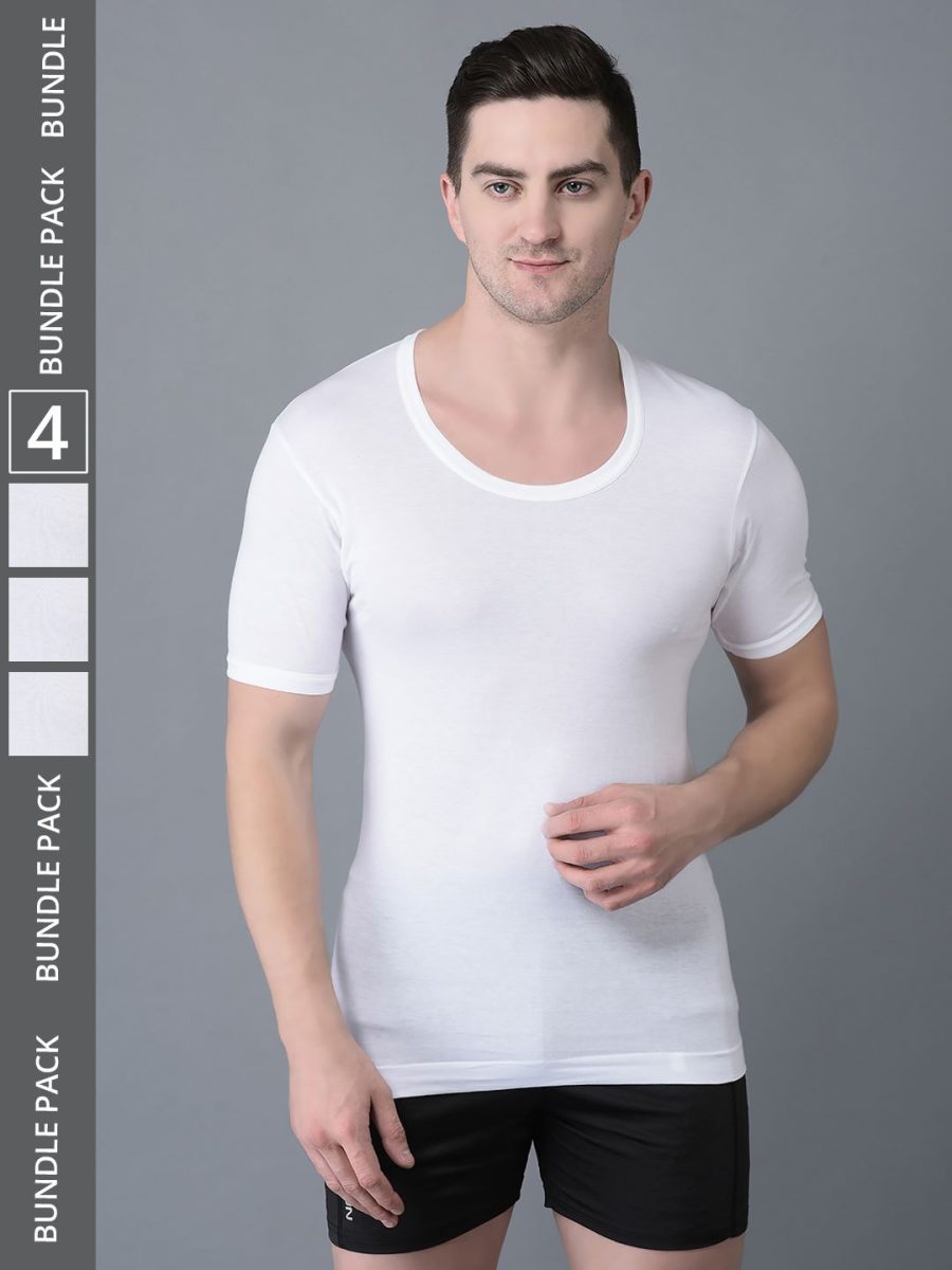 Dollar Bigboss Men's Pack of 4 Solid Egyptian Cotton Vest