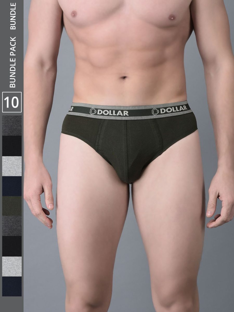 Dollar Bigboss Men's Pack of 10 Solid Cotton Brief With Double Pouch Support