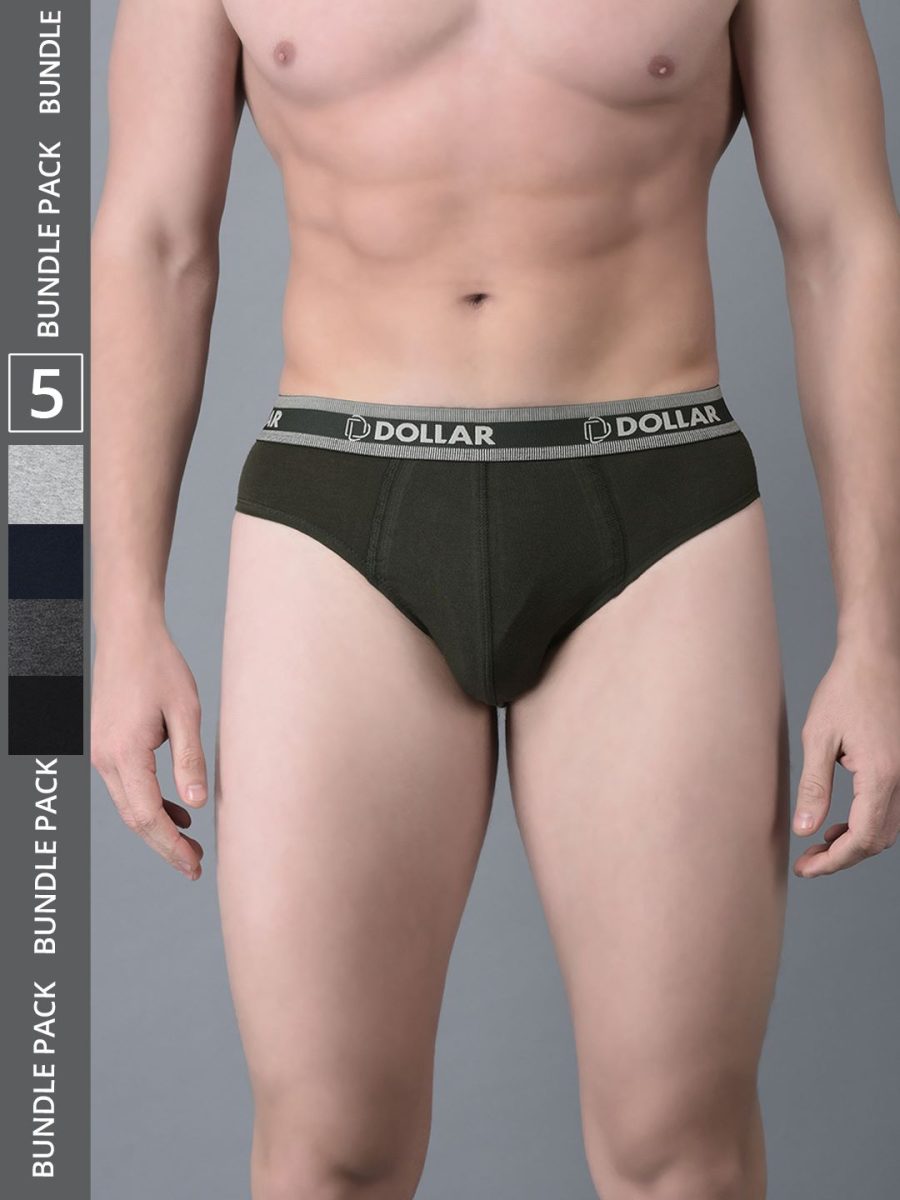 Dollar Bigboss Men's Pack of 5 Solid Cotton Brief With Double Pouch Support