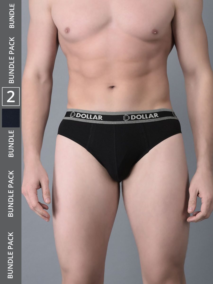 Dollar Bigboss Men's Pack of 2 Solid Cotton Brief With Double Pouch Support