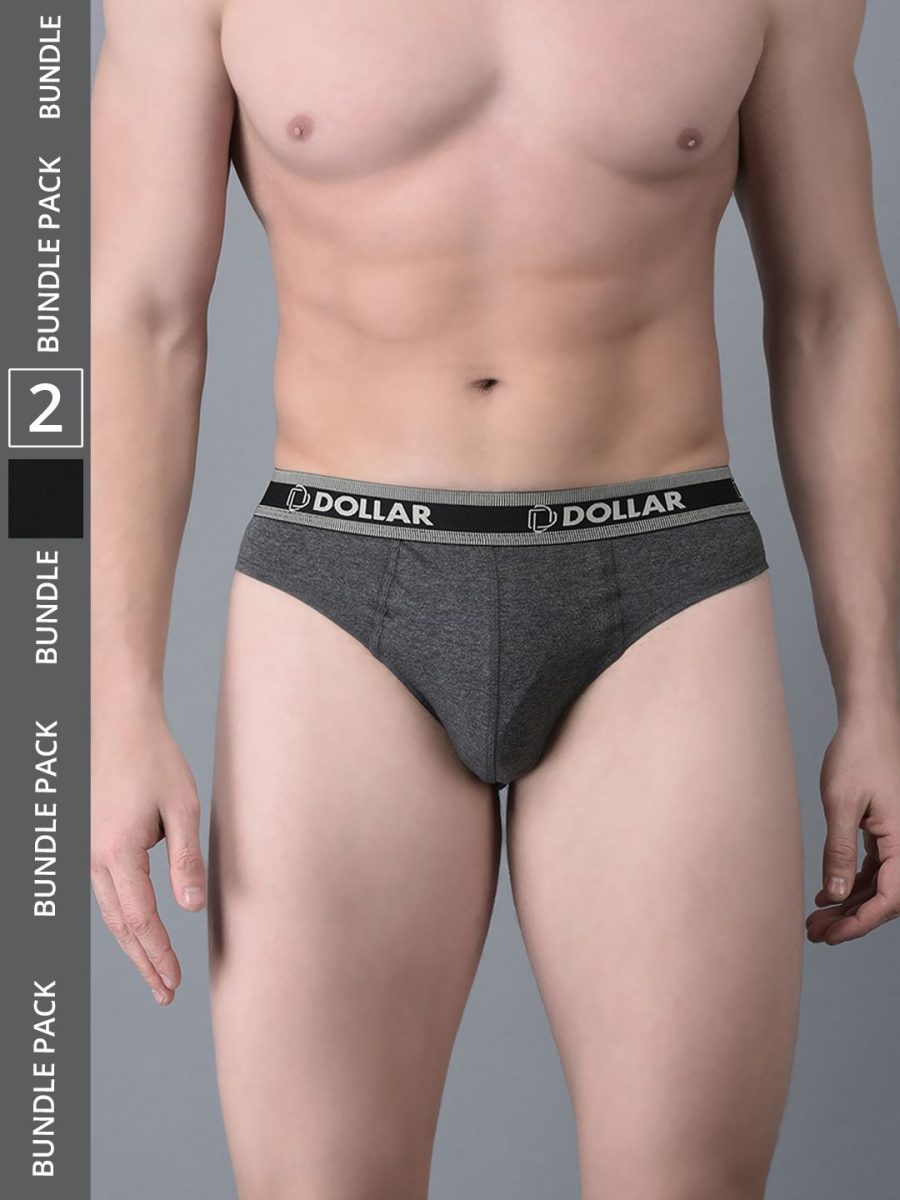 Dollar Bigboss Men's Pack of 2 Solid Cotton Brief With Double Pouch Support