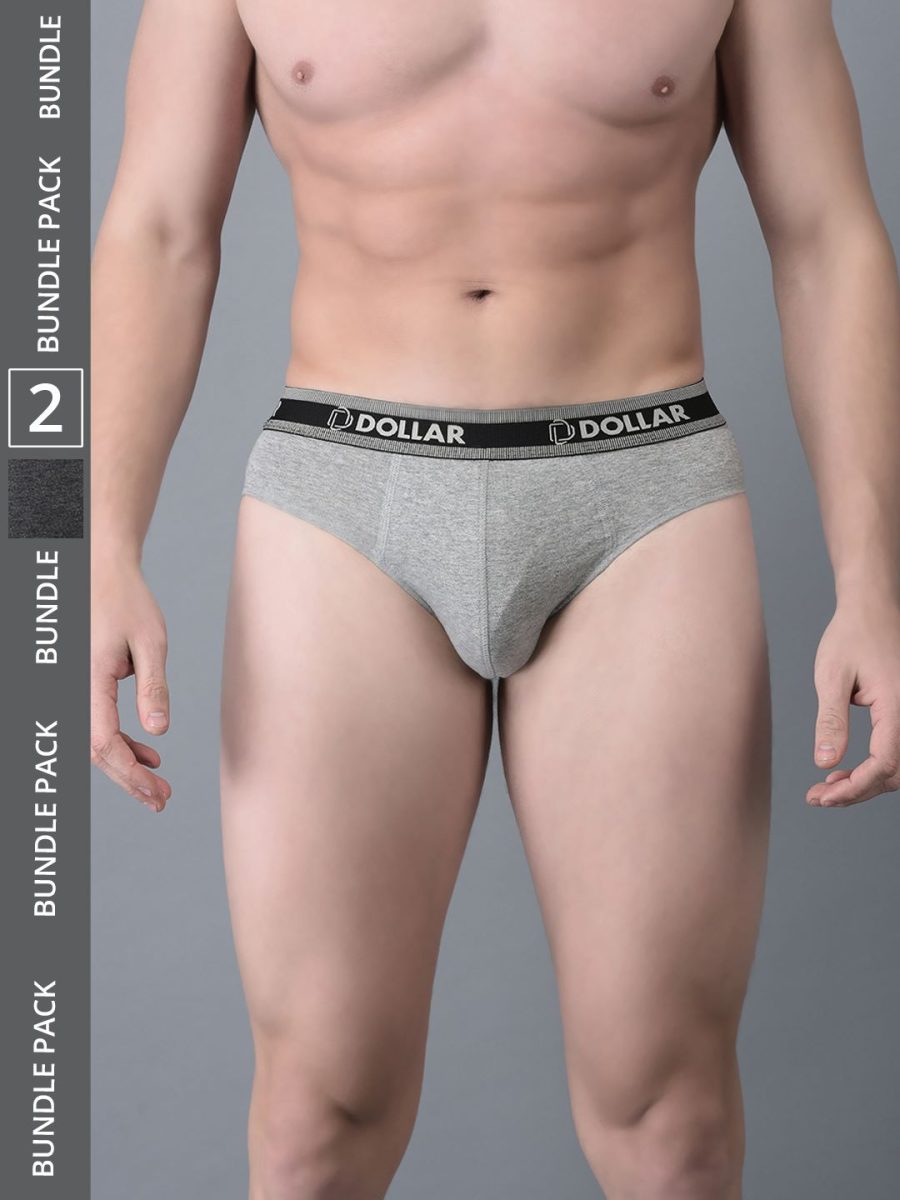 Dollar Bigboss Men's Pack of 2 Solid Cotton Brief With Double Pouch Support