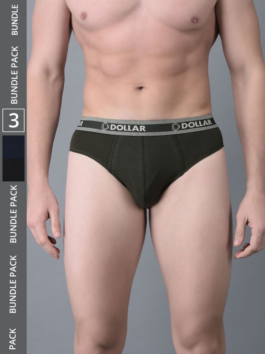 Dollar Bigboss Men's Pack of 3 Solid Cotton Brief With Double Pouch Support