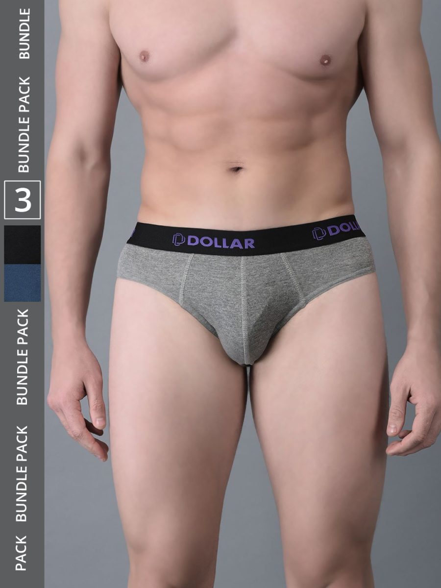 Dollar Bigboss Men's Pack of 3 Cotton Superior Snug Fit Solid Brief