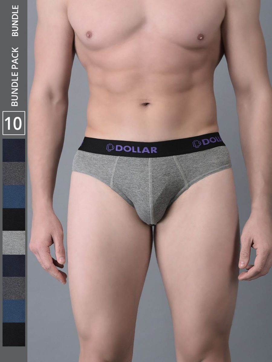 Dollar Bigboss Men's Pack of 10 Cotton Superior Snug Fit Solid Brief