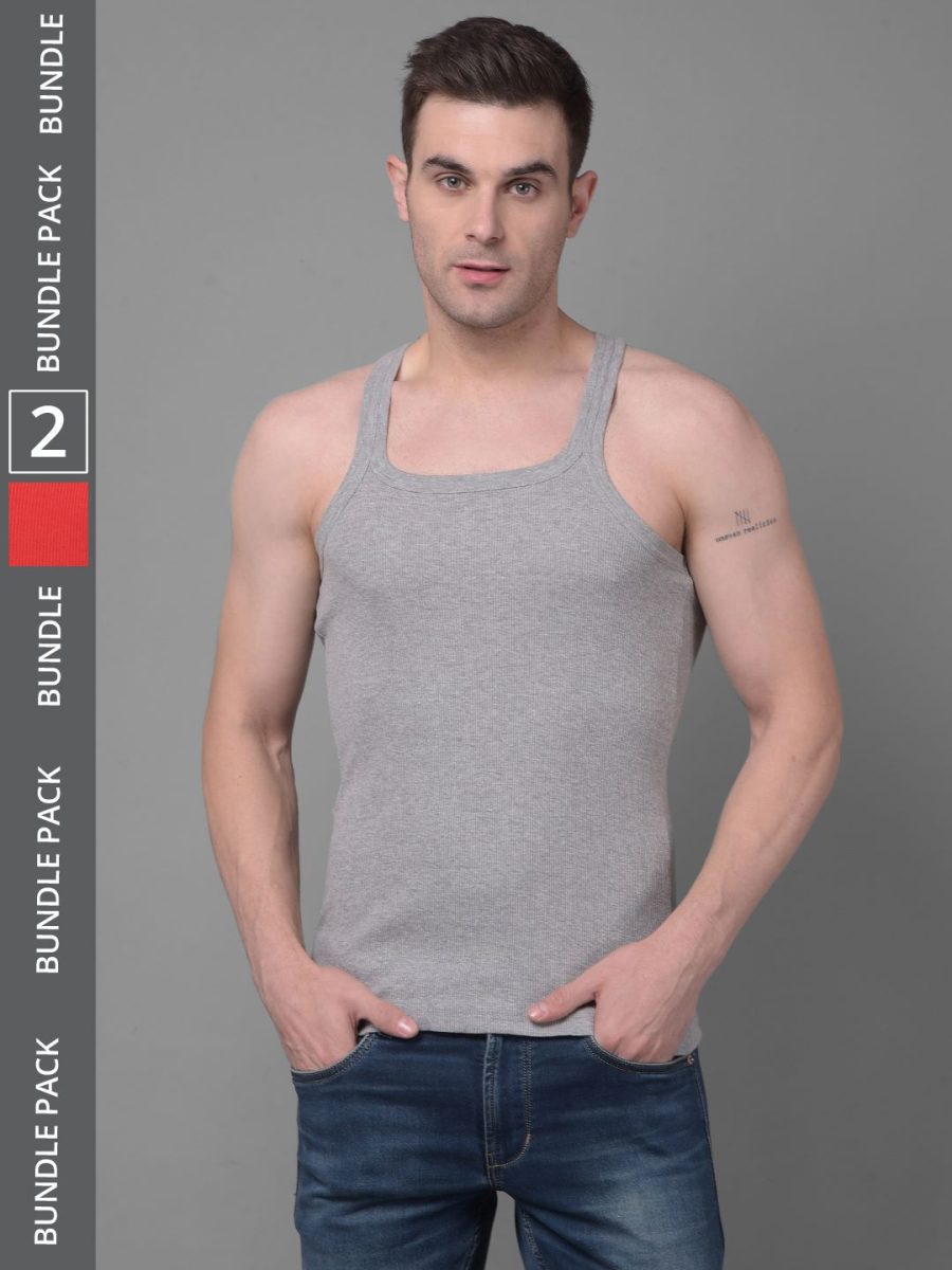 Dollar Bigboss Men's Pack of 2 Solid Combed Cotton Racerback Styled Gym Vest