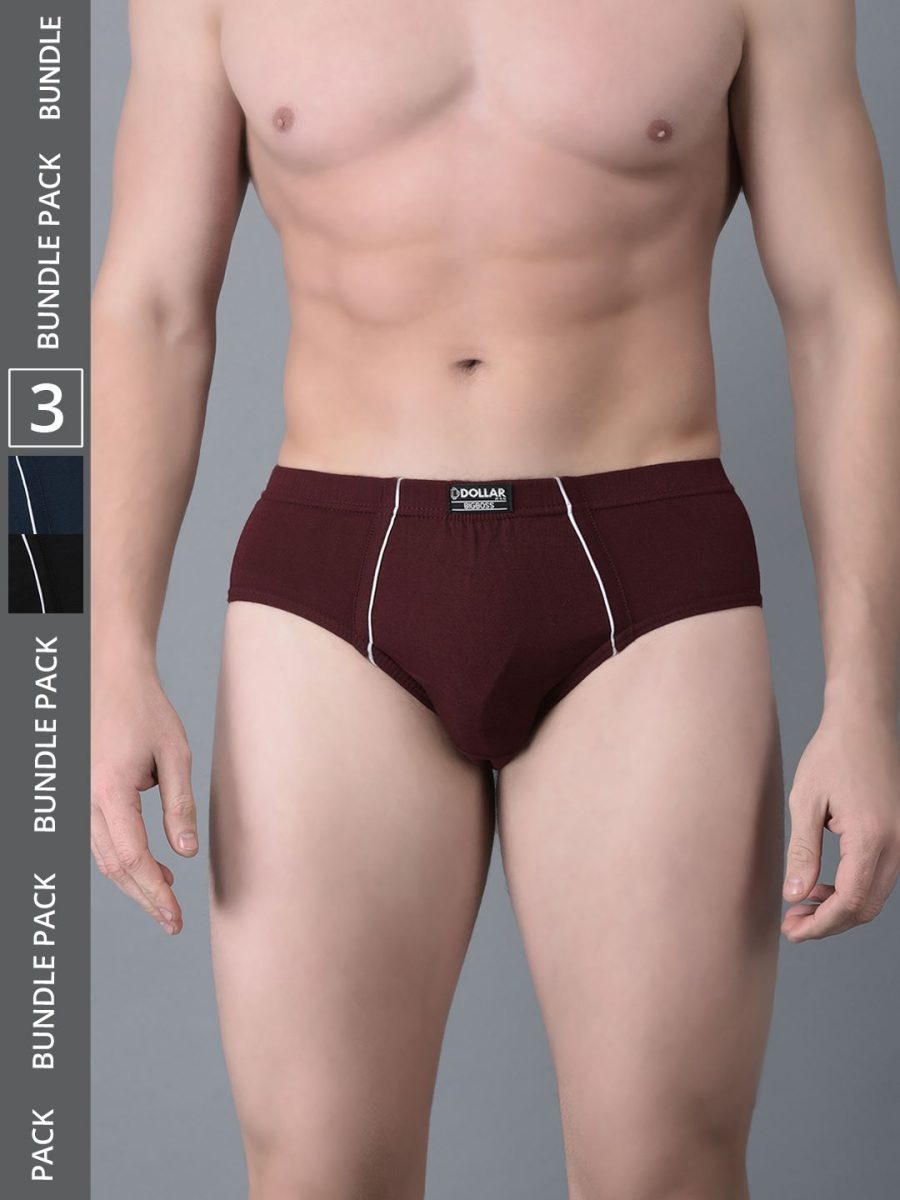Dollar Bigboss Men's Pack of 3 Combed Cotton Solid Brief With Anti-Microbial Odour Control