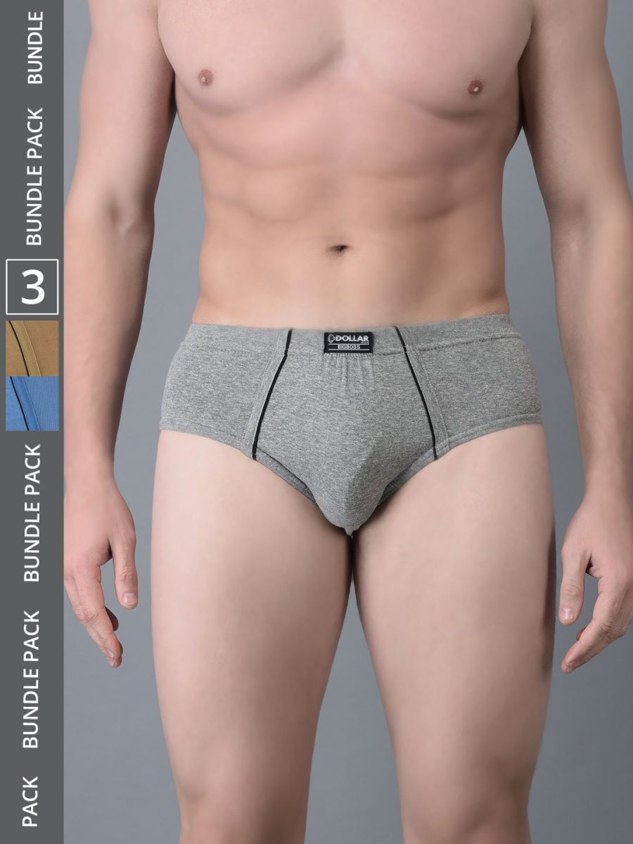 Dollar Bigboss Men's Pack of 3 Combed Cotton Solid Brief With Anti-Microbial Odour Control