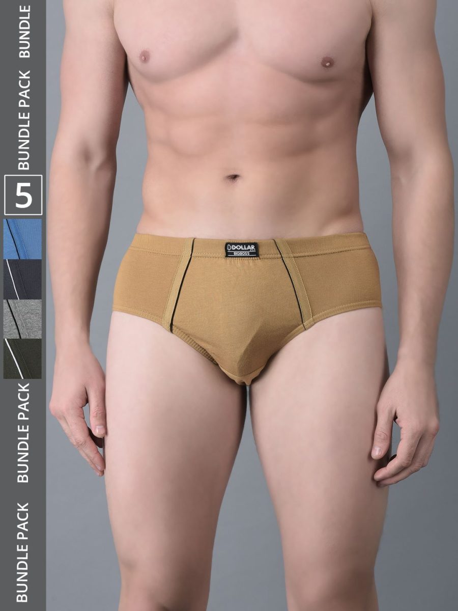 Dollar Bigboss Men's Pack of 5 Combed Cotton Solid Brief With Anti-Microbial Odour Control