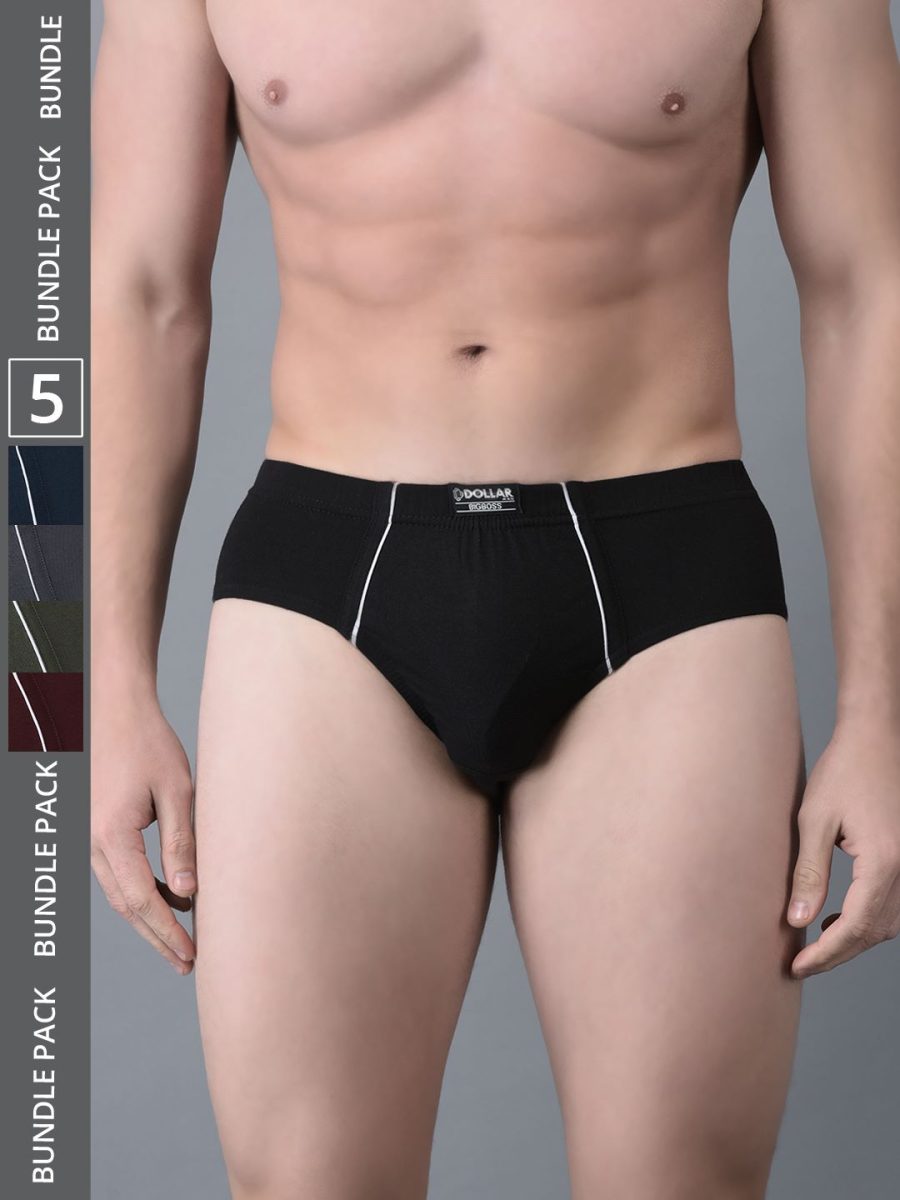 Dollar Bigboss Men's Pack of 5 Combed Cotton Solid Brief With Anti-Microbial Odour Control