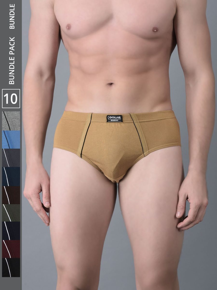 Dollar Bigboss Men's Pack of 10 Combed Cotton Solid Brief With Anti-Microbial Odour Control