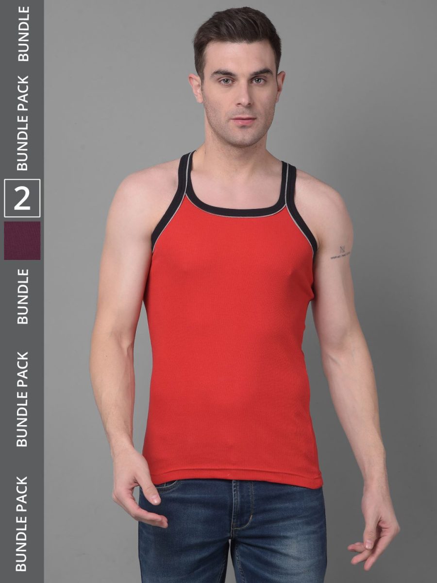 Dollar Bigboss Men's Pack of 2 Solid Combed Cotton Racerback Styled Gym Vest