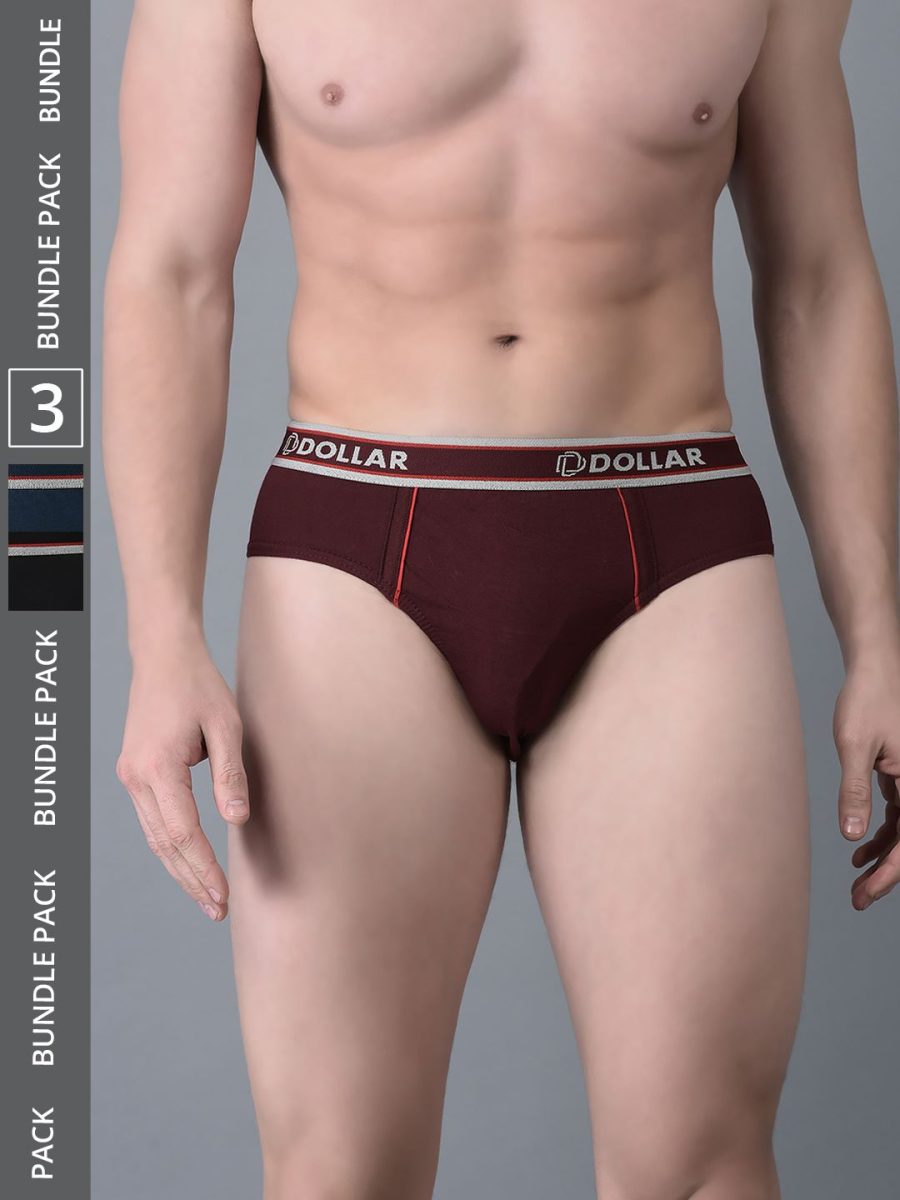 Dollar Bigboss Men's Pack of 3 Combed Cotton Solid Brief With Anti-Microbial Odour Control
