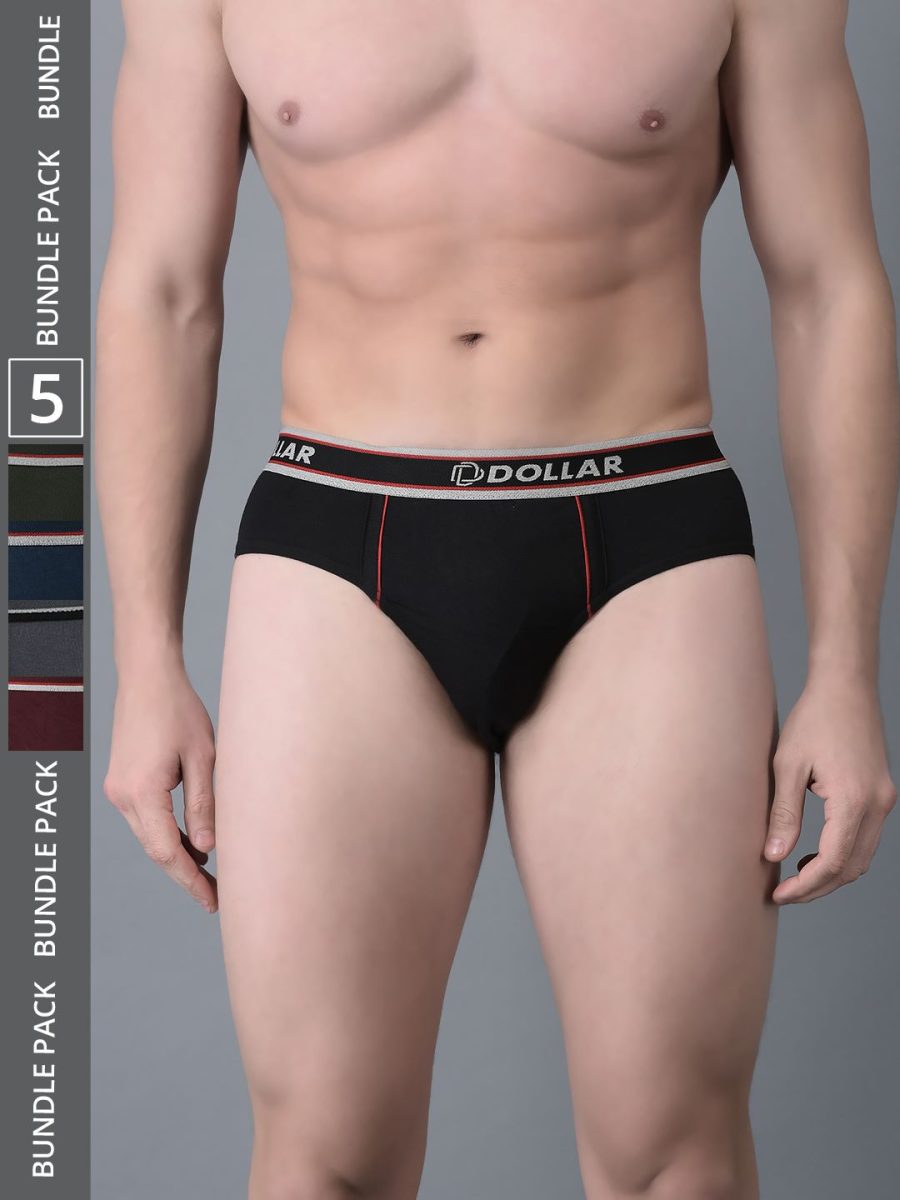 Dollar Bigboss Men's Pack of 5 Combed Cotton Solid Brief With Anti-Microbial Odour Control