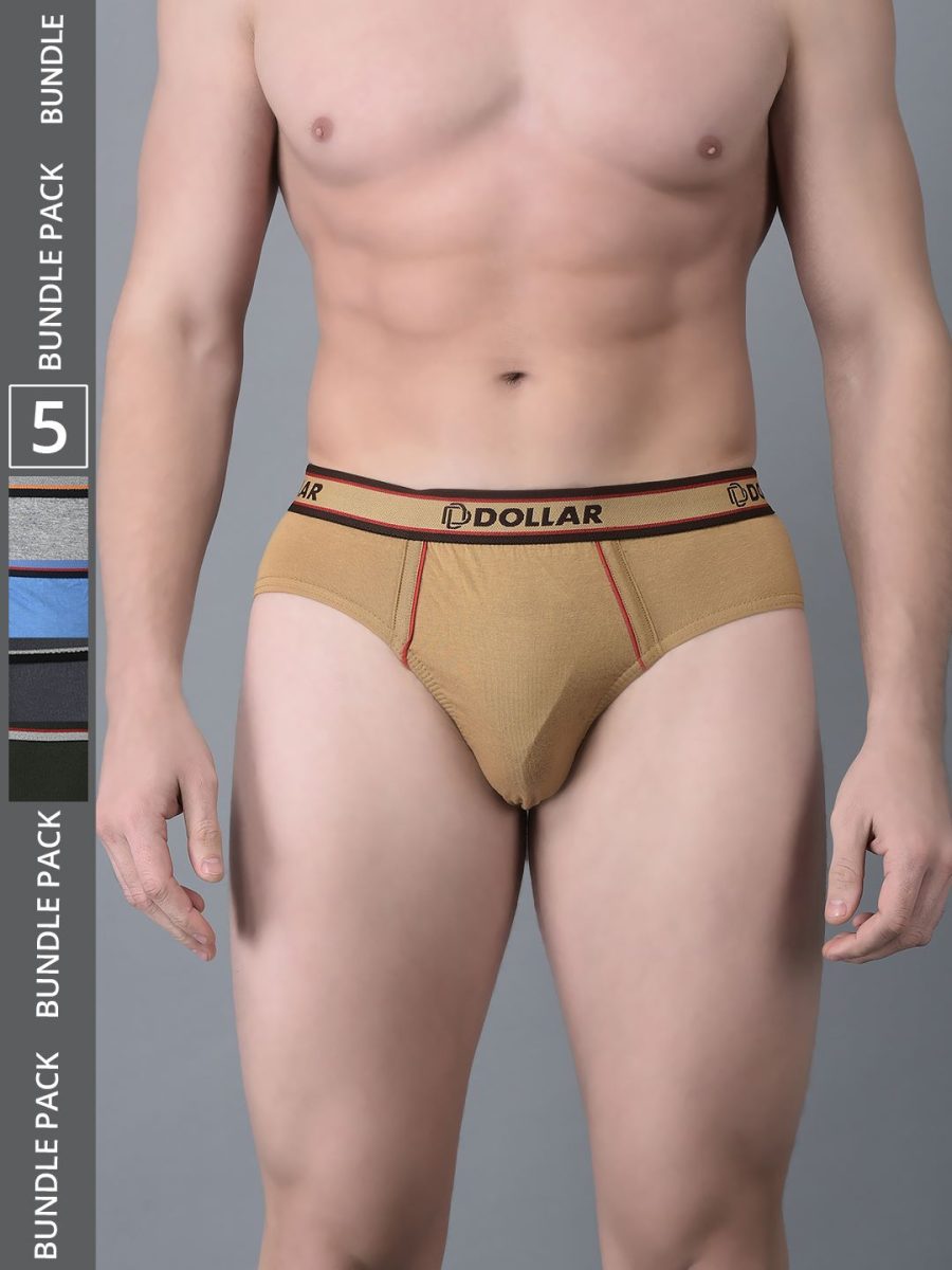 Dollar Bigboss Men's Pack of 5 Combed Cotton Solid Brief With Anti-Microbial Odour Control