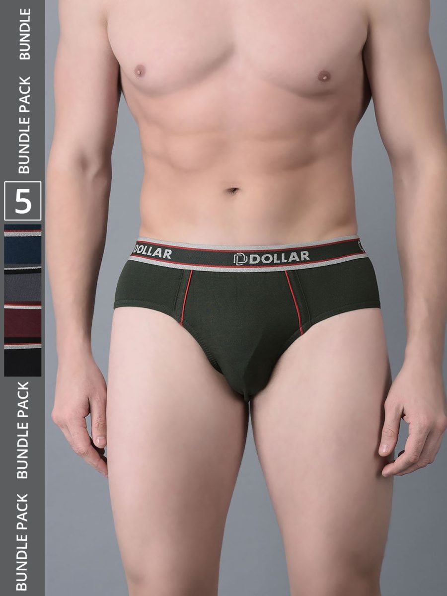 Dollar Bigboss Men's Pack of 5 Combed Cotton Solid Brief With Anti-Microbial Odour Control