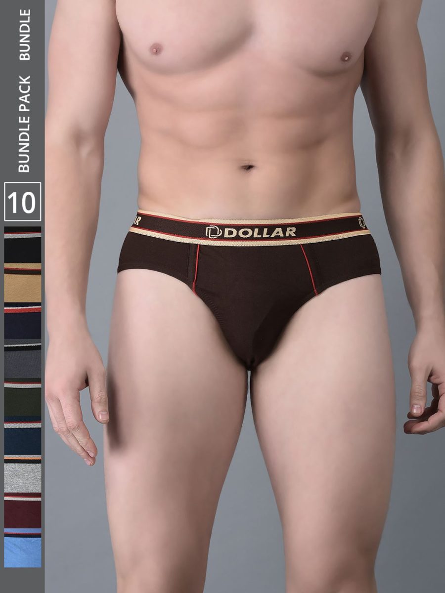 Dollar Bigboss Men's Pack of 10 Combed Cotton Solid Brief With Anti-Microbial Odour Control