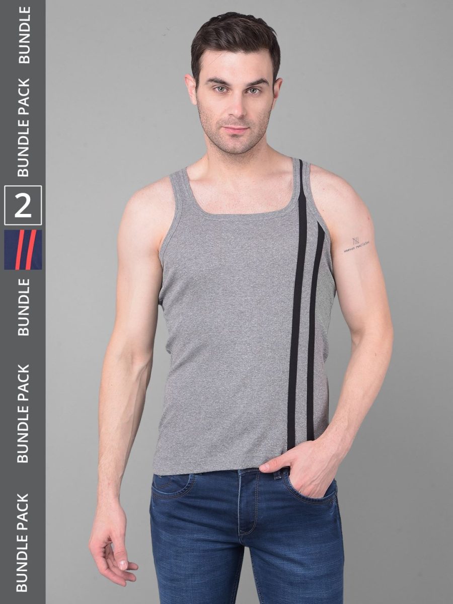 Dollar Bigboss Men's Pack of 2 Solid Combed Cotton Racerback Styled Gym Vest