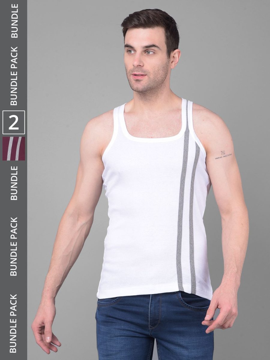 Dollar Bigboss Men's Pack of 2 Solid Combed Cotton Racerback Styled Gym Vest
