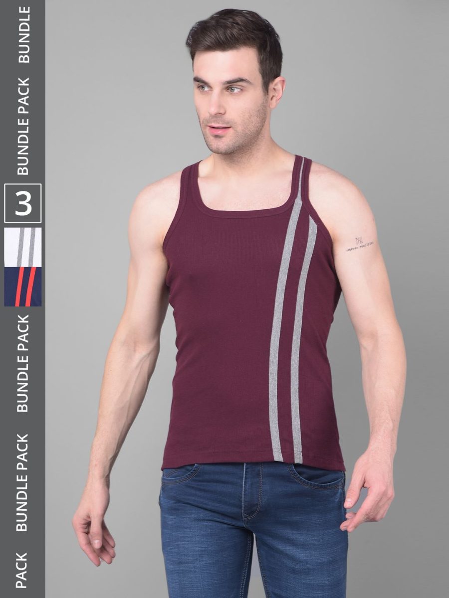 Dollar Bigboss Men's Pack of 3 Solid Combed Cotton Racerback Styled Gym Vest