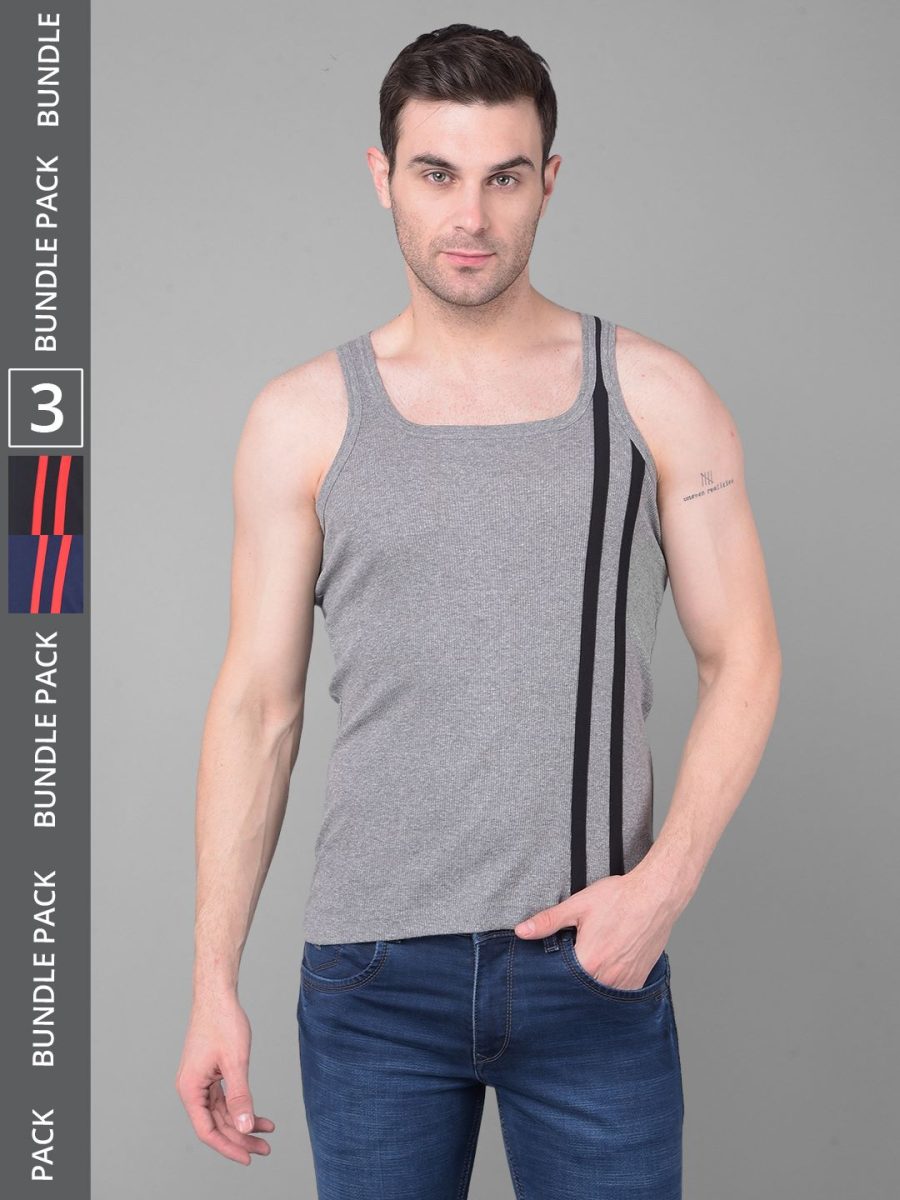Dollar Bigboss Men's Pack of 3 Solid Combed Cotton Racerback Styled Gym Vest