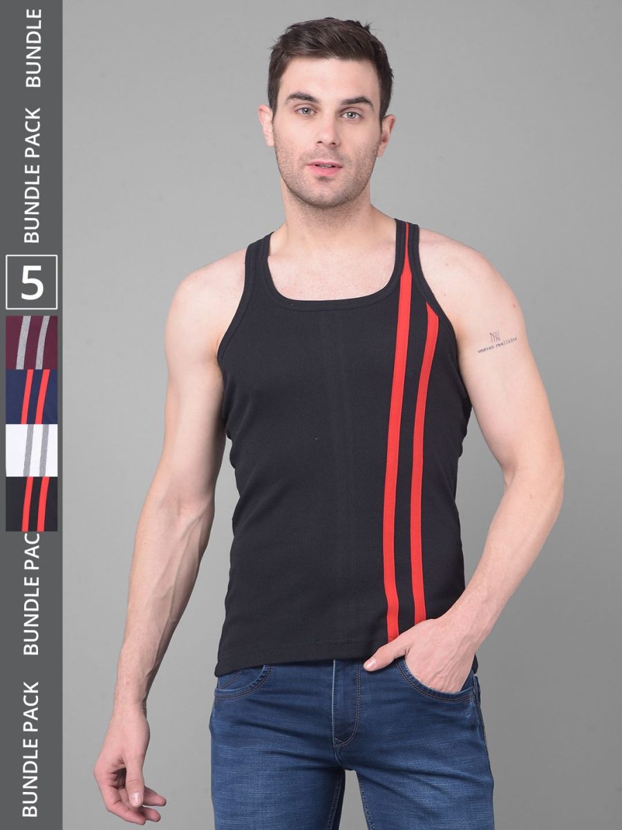 Dollar Bigboss Men's Pack of 5 Solid Combed Cotton Racerback Styled Gym Vest