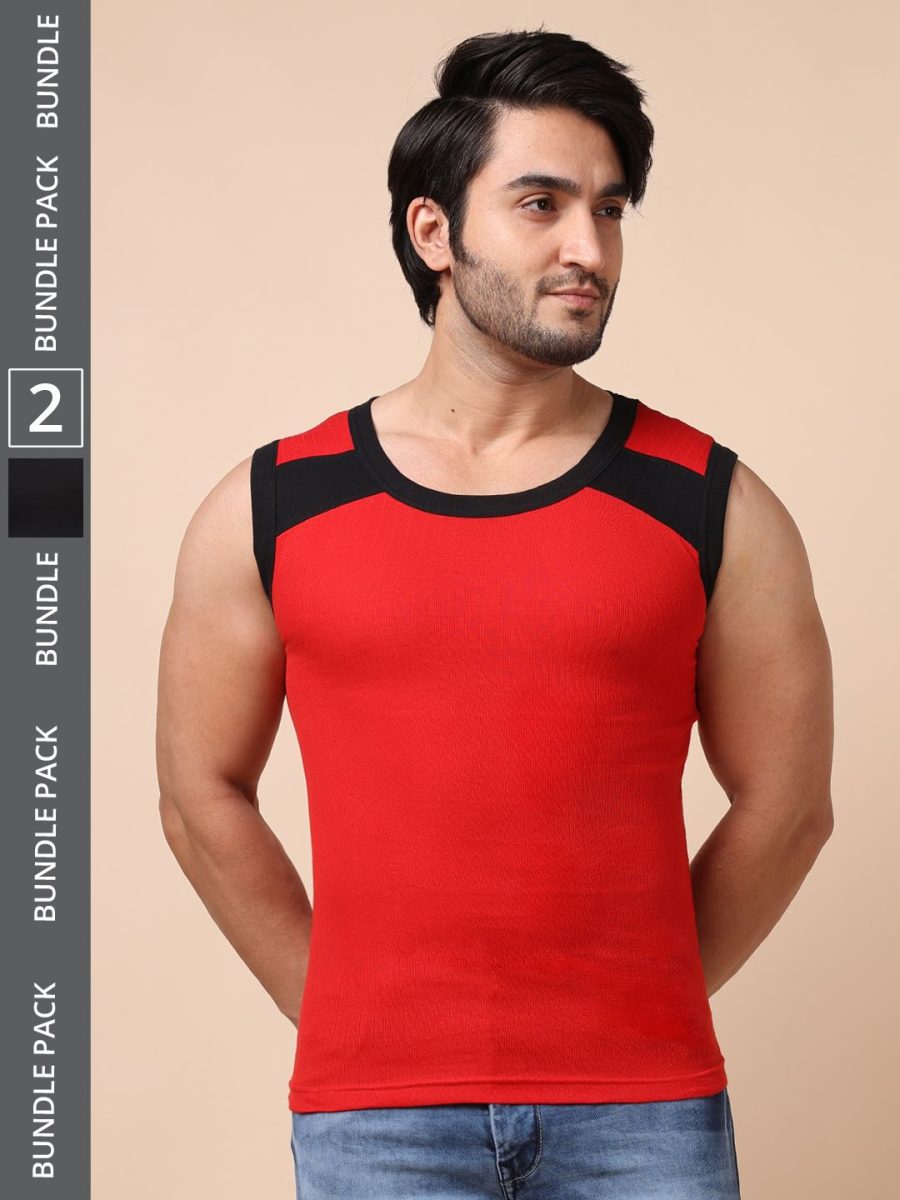 Dollar Bigboss Men's Pack of 2 Solid Combed Cotton Racerback Styled Gym Vest