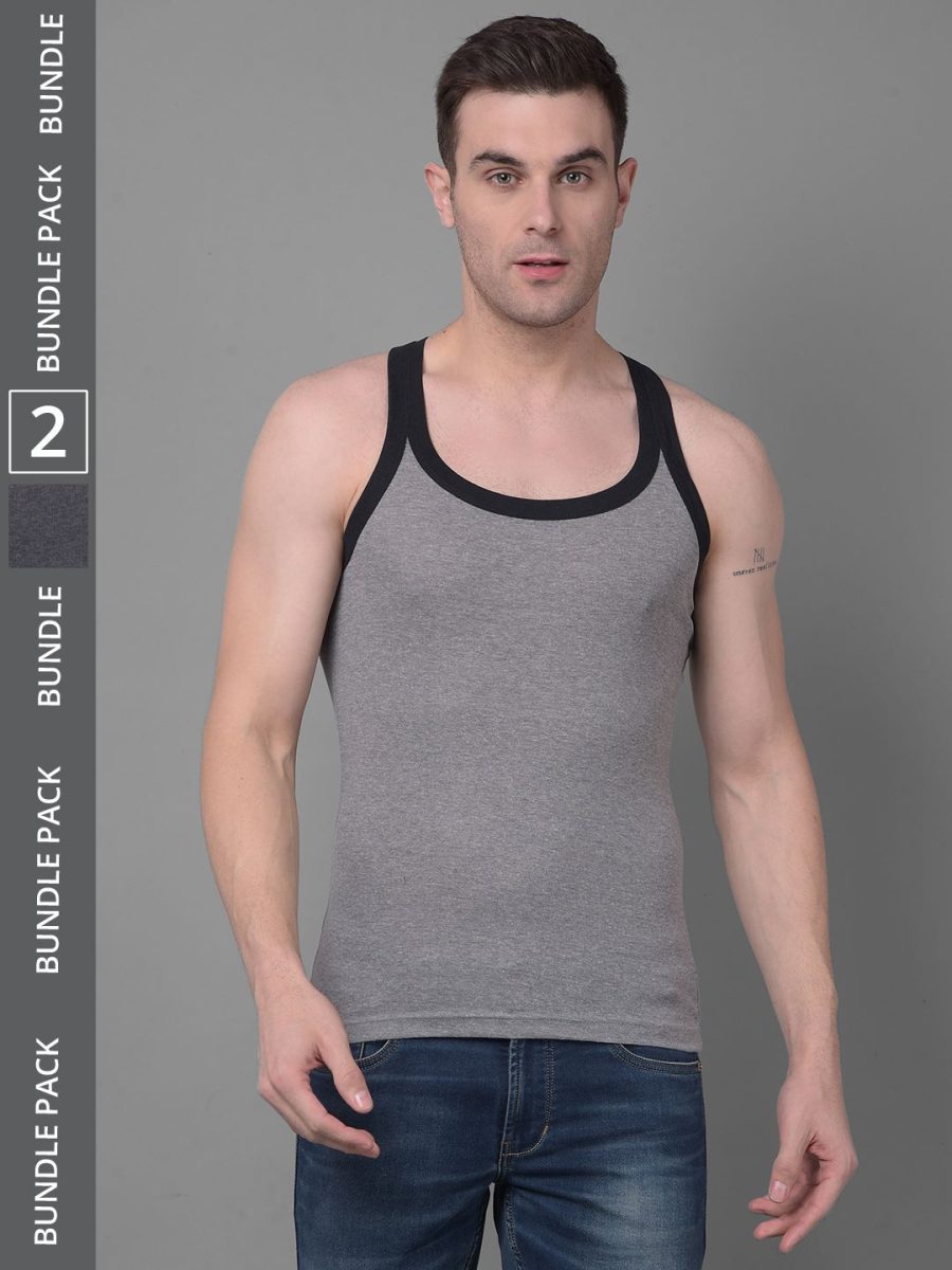 Dollar Bigboss Men's Pack of 2 Solid Combed Cotton Racerback Styled Gym Vest