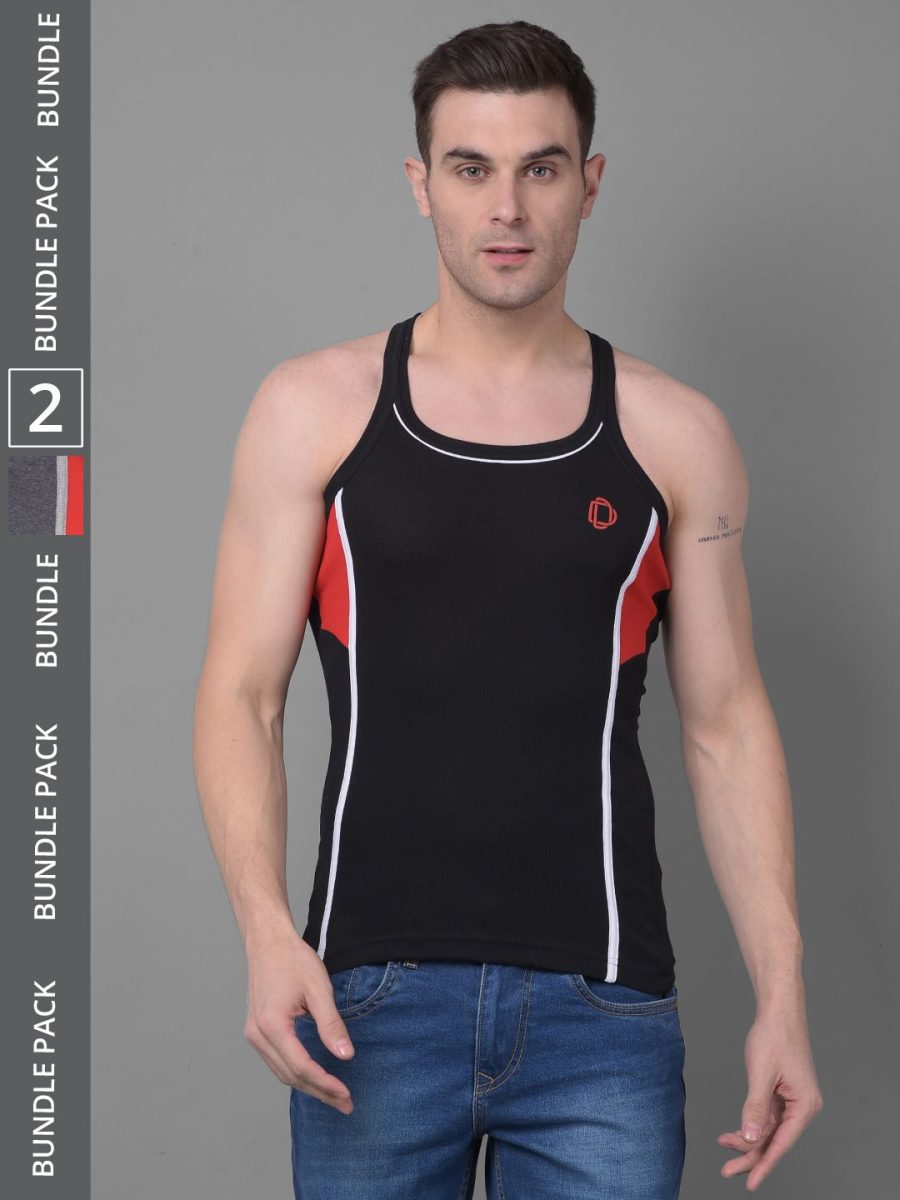 Dollar Bigboss Men's Pack of 2 Solid Combed Cotton Racerback Styled Gym Vest