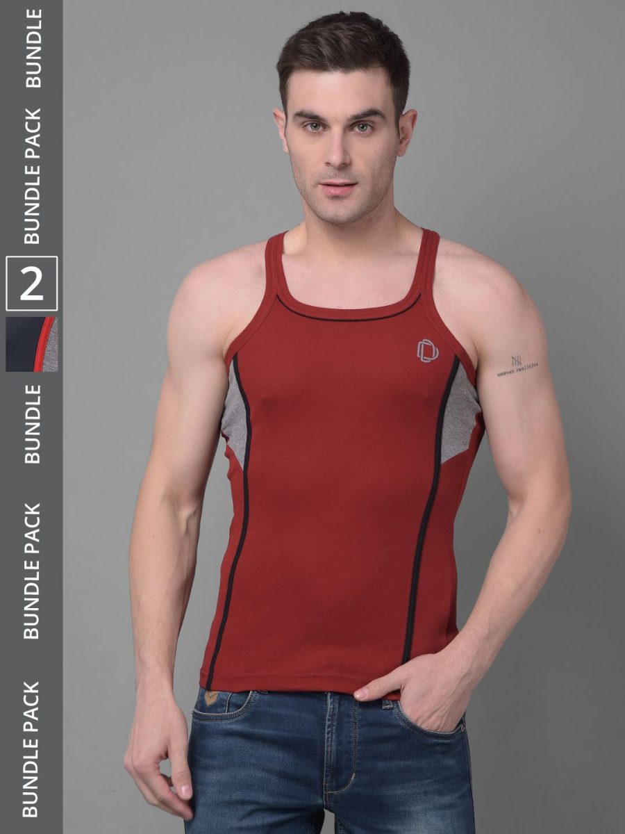 Dollar Bigboss Men's Pack of 2 Solid Combed Cotton Racerback Styled Gym Vest