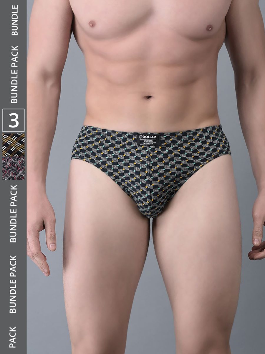 Dollar Bigboss Men's Pack of 3 Soft Combed Cotton Printed Brief