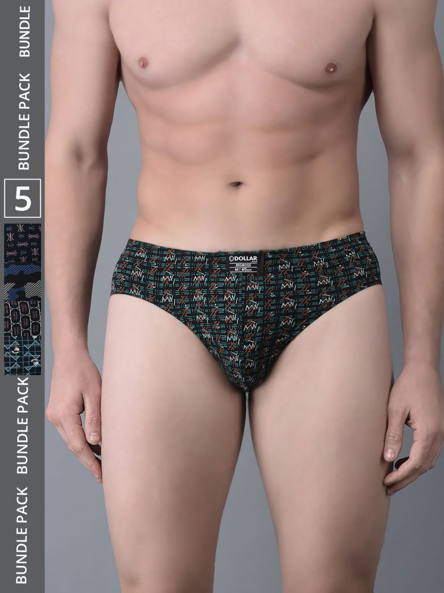 Dollar Bigboss Men's Pack of 5 Soft Combed Cotton Printed Brief