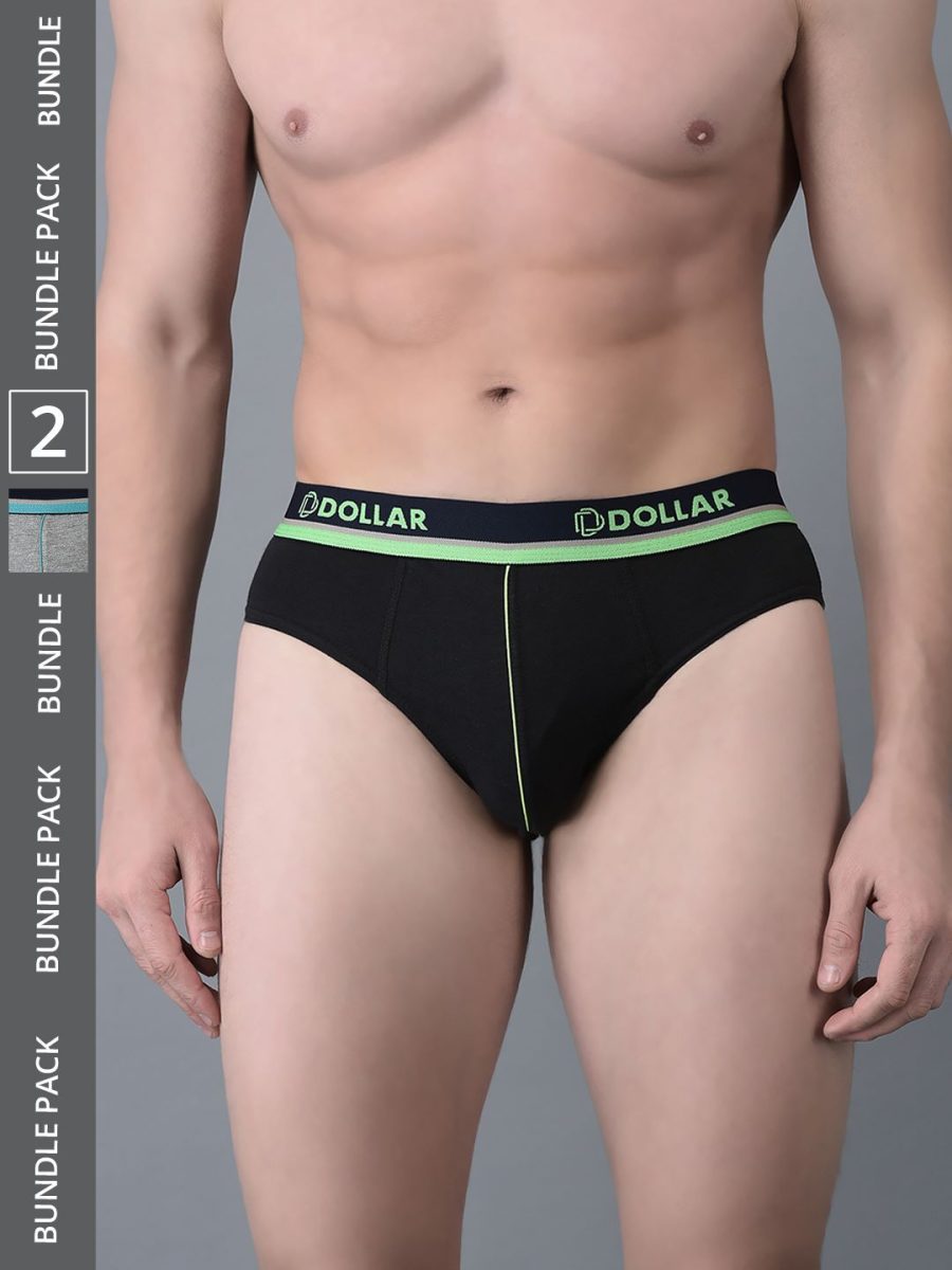 Dollar Bigboss Men's Pack of 2 Combed Cotton Solid Brief With Illuminating Waistband Logo